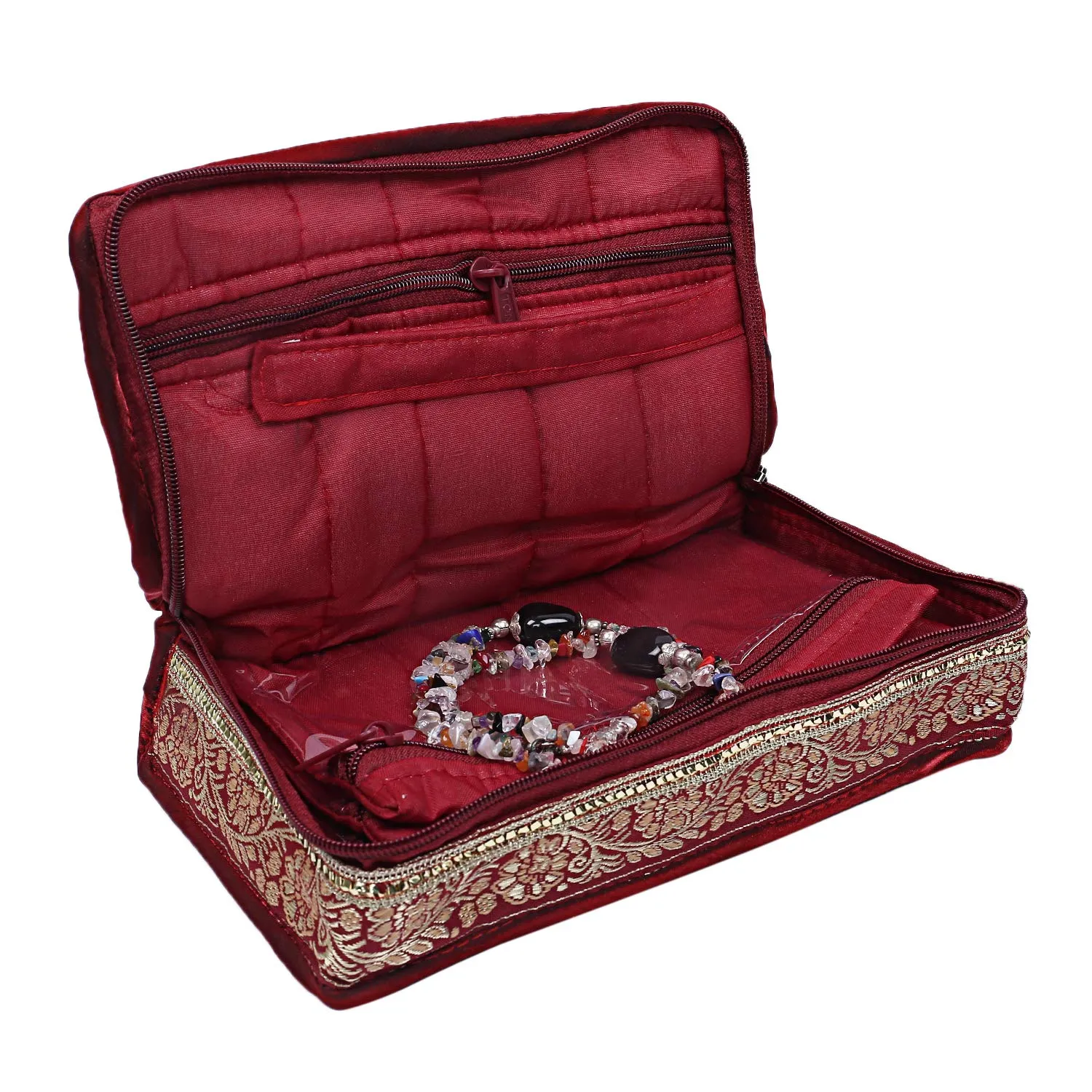 Kuber Industries Satin 2 Pieces Jewellery Kit (Pink and Maroon) -CTLTC11065, Standard