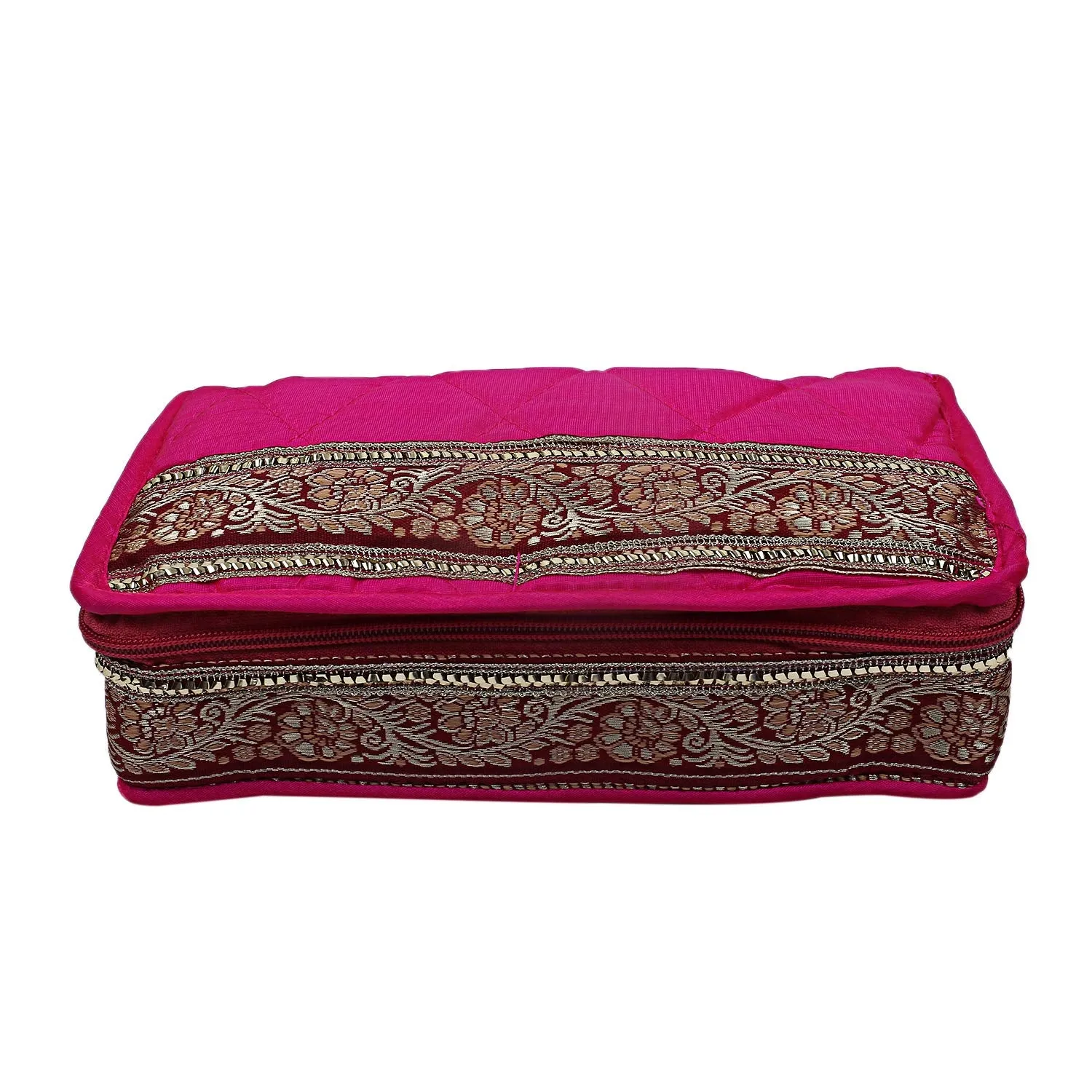 Kuber Industries Satin 2 Pieces Jewellery Kit (Pink and Maroon) -CTLTC11065, Standard