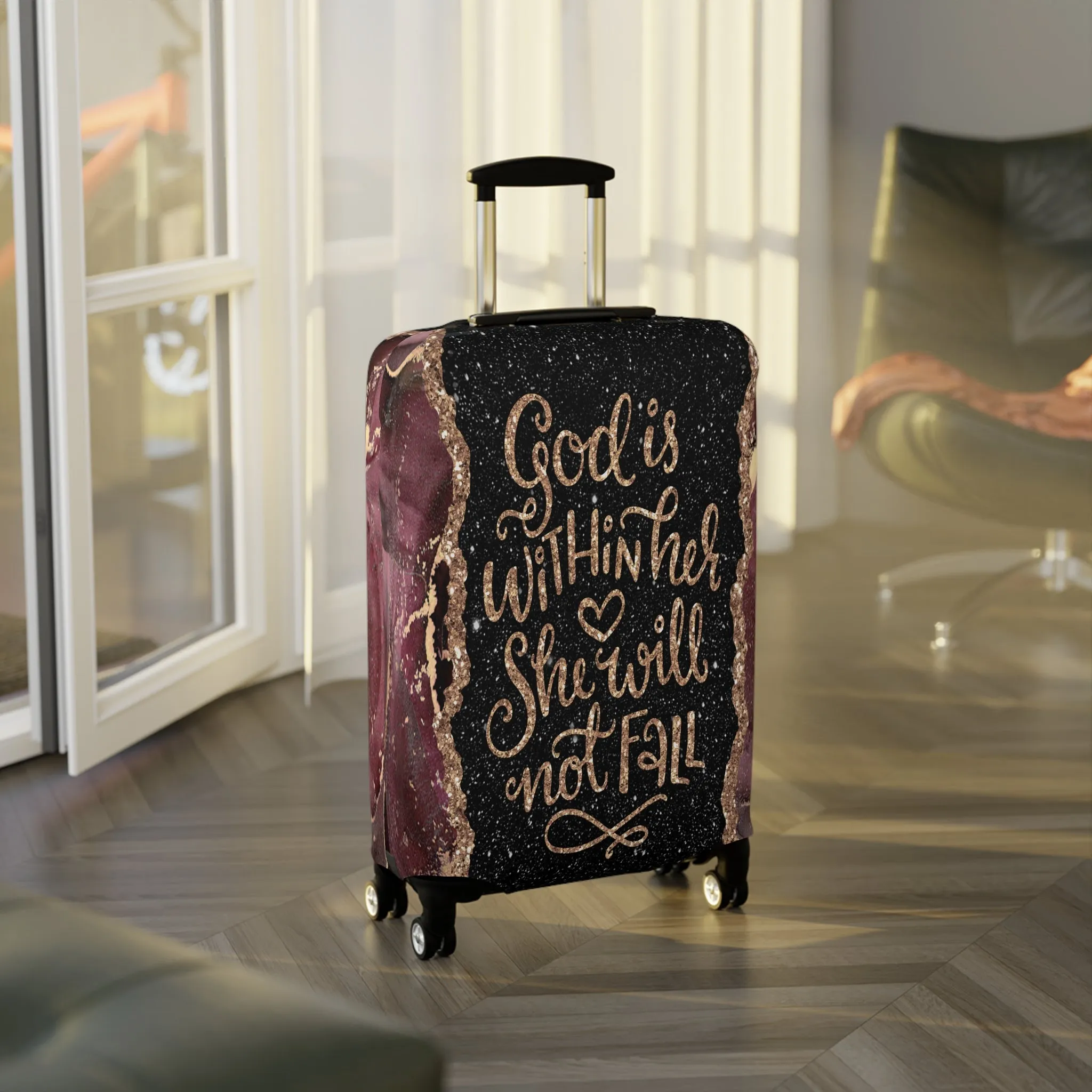 Luggage Cover, God is within her she will not fall, awd-1474
