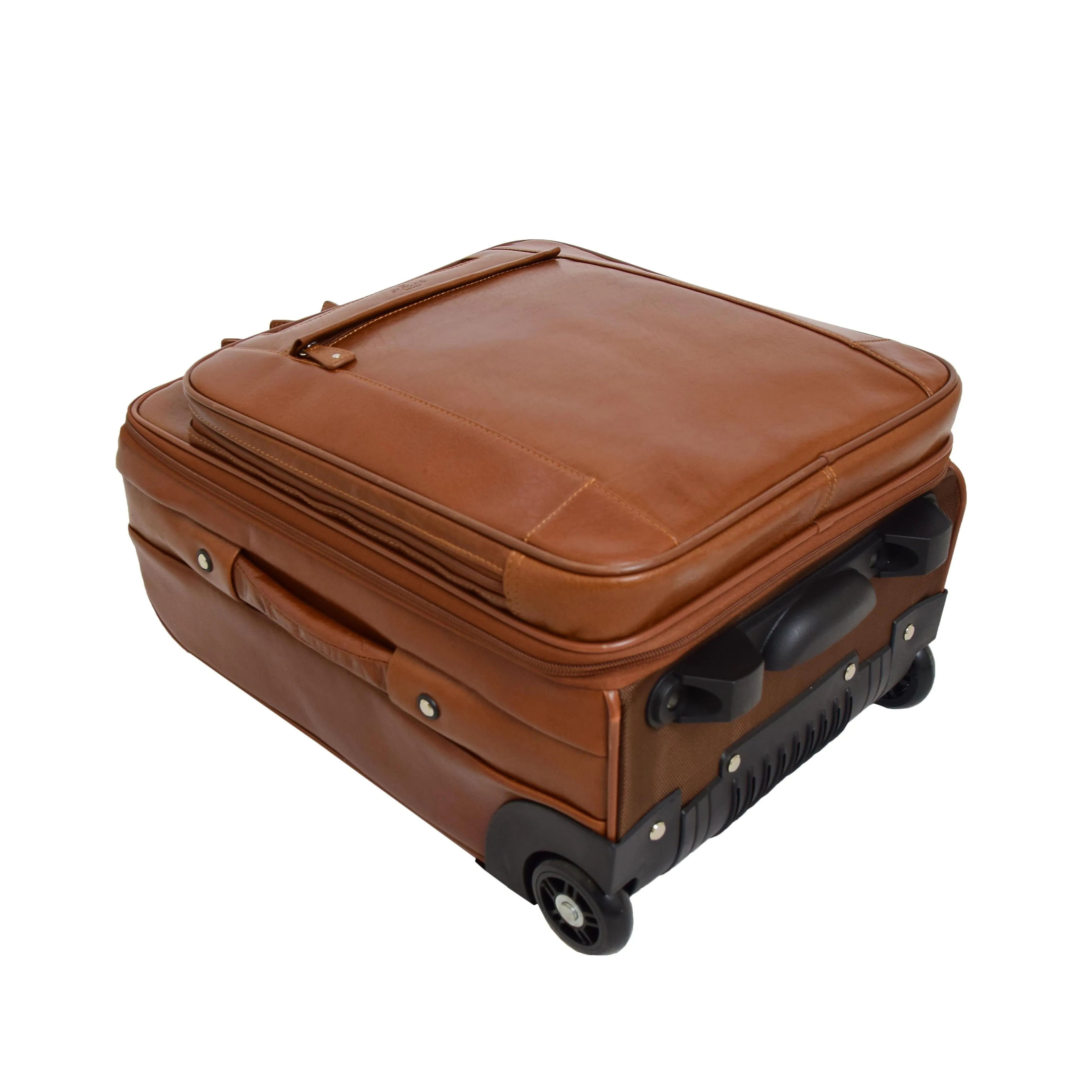 Luxurious Cognac Leather Cabin Size Suitcase Hand Luggage Beverley Hills