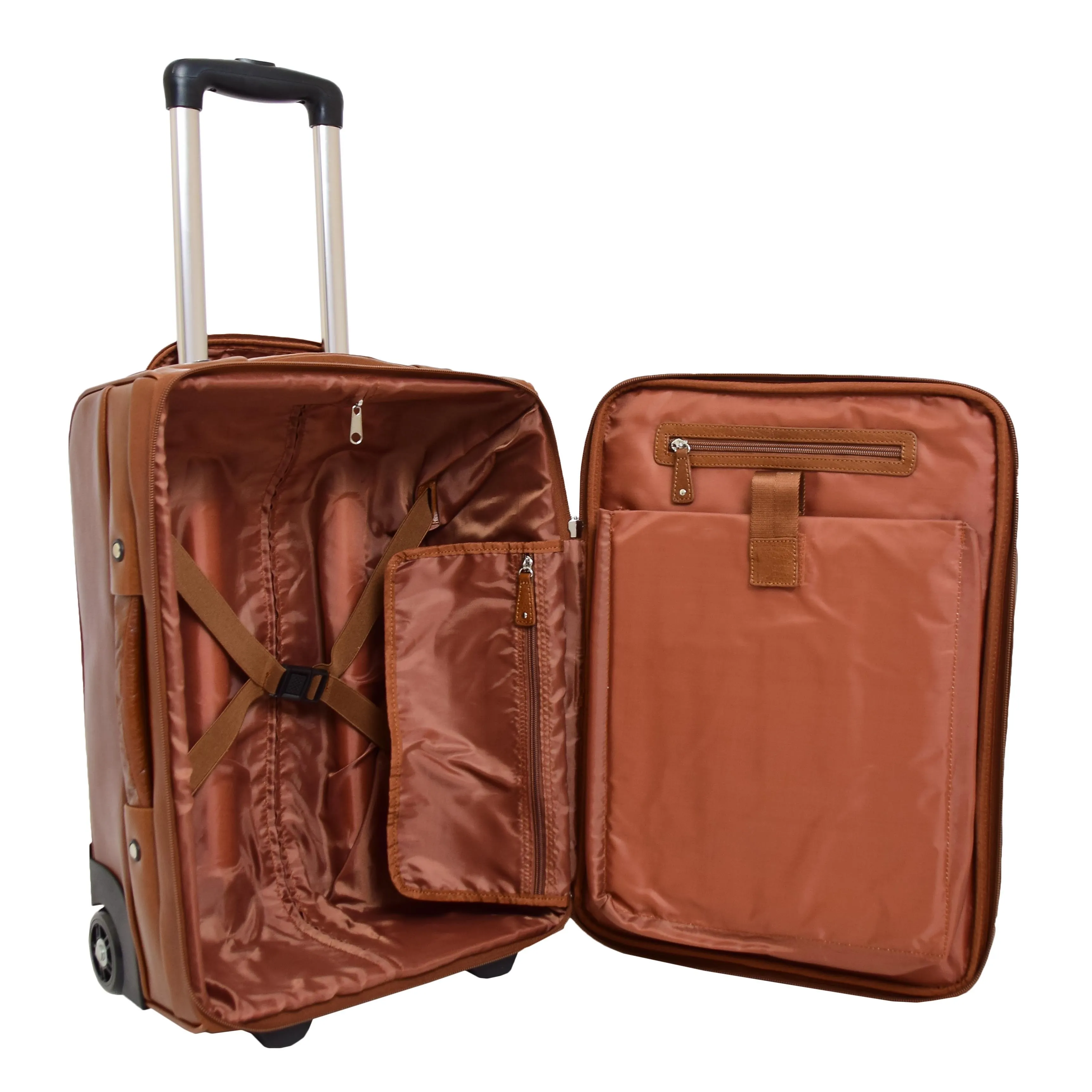 Luxurious Cognac Leather Cabin Size Suitcase Hand Luggage Beverley Hills
