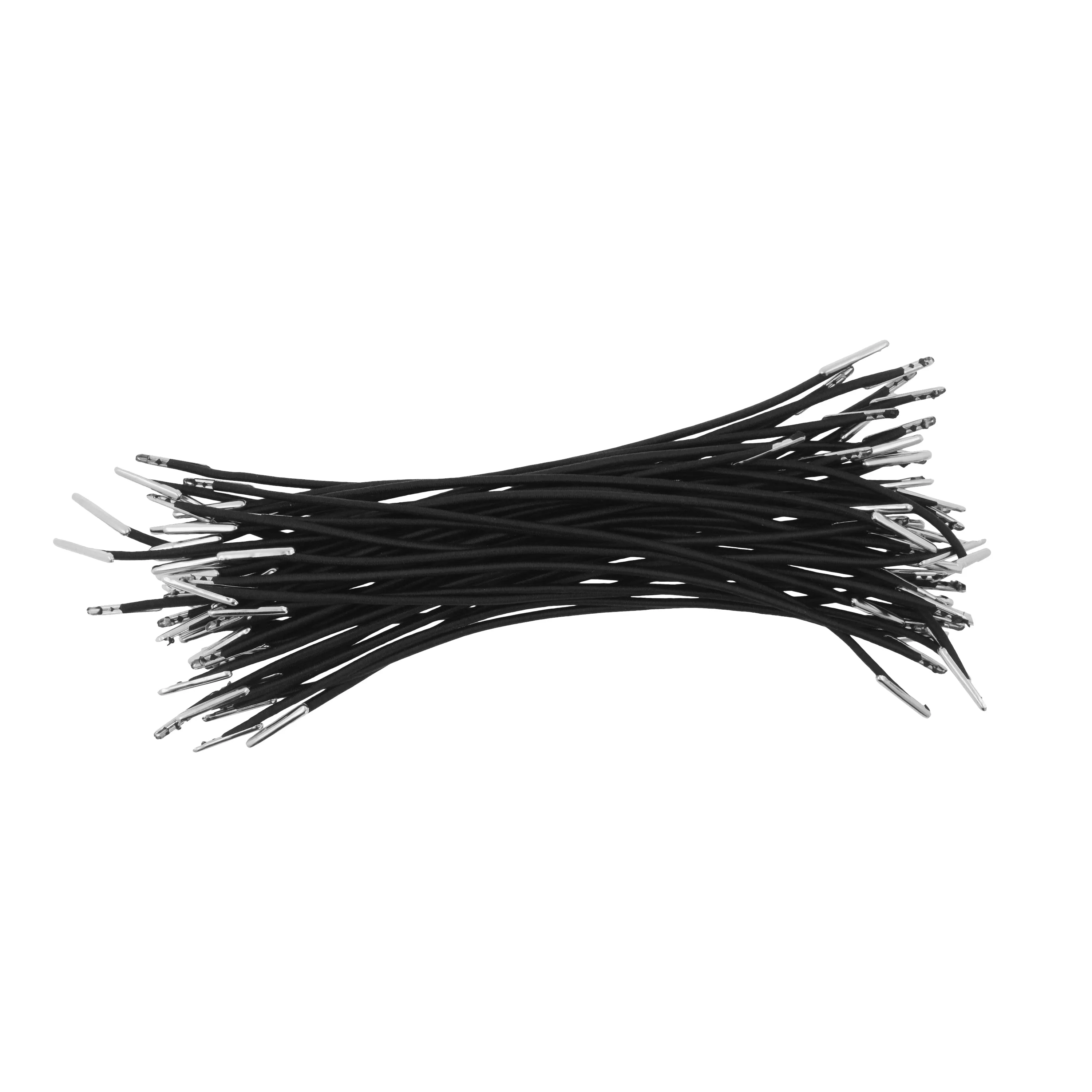Mandala Crafts 100 Flat Elastic Barbed Cord Stretch Loop Band with Metal Ends - Elastic Cord with Metal Barbs for Mask String Party Hat Elastic Menus Signs