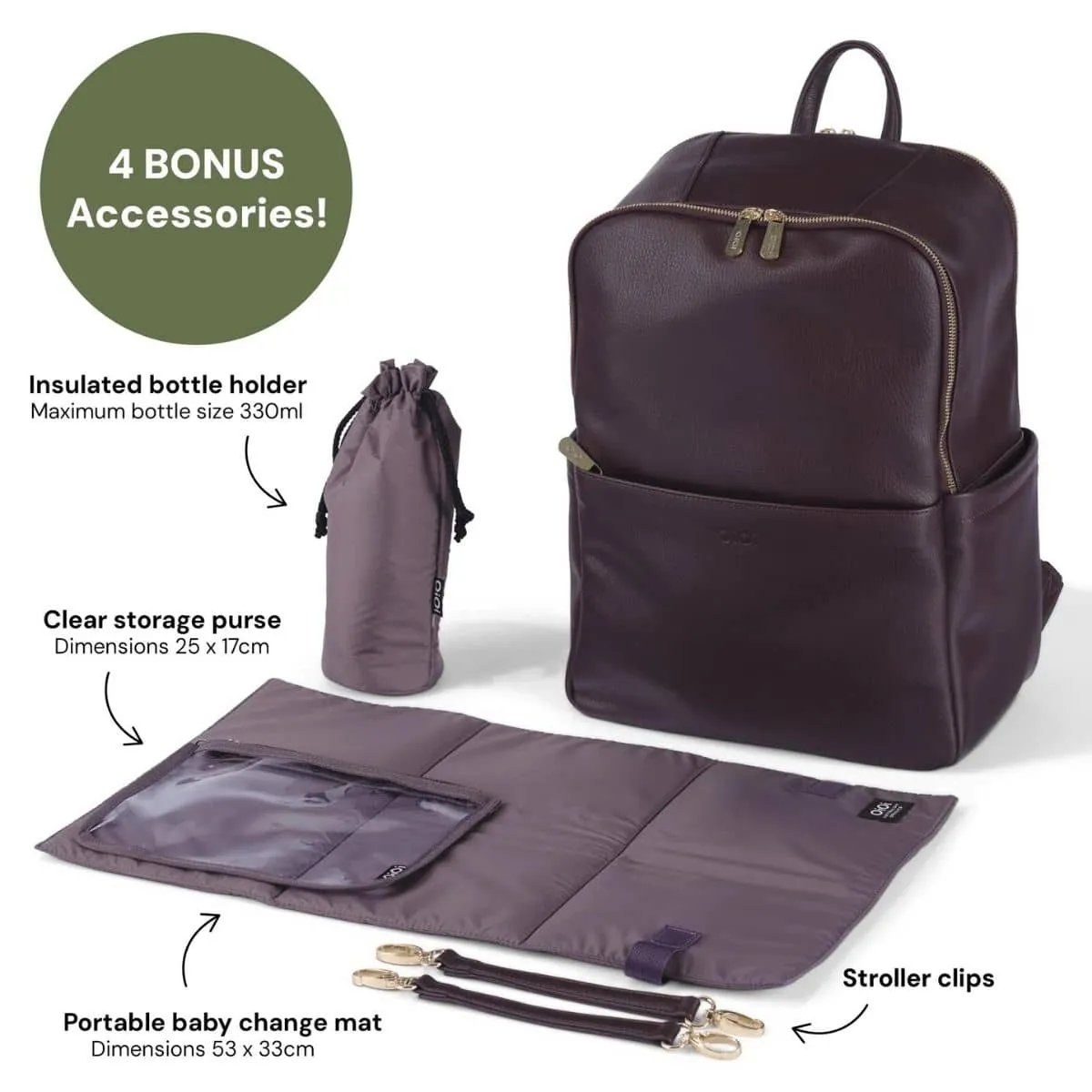OiOi Vegan Leather Multitasker Nappy Backpack - Mulberry