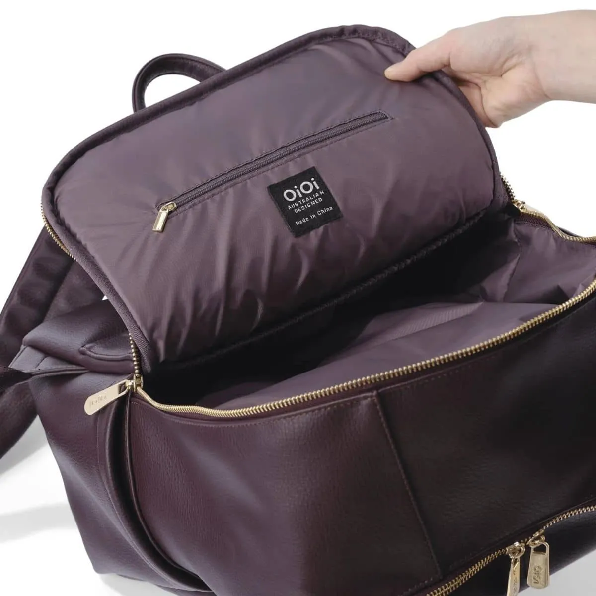 OiOi Vegan Leather Multitasker Nappy Backpack - Mulberry