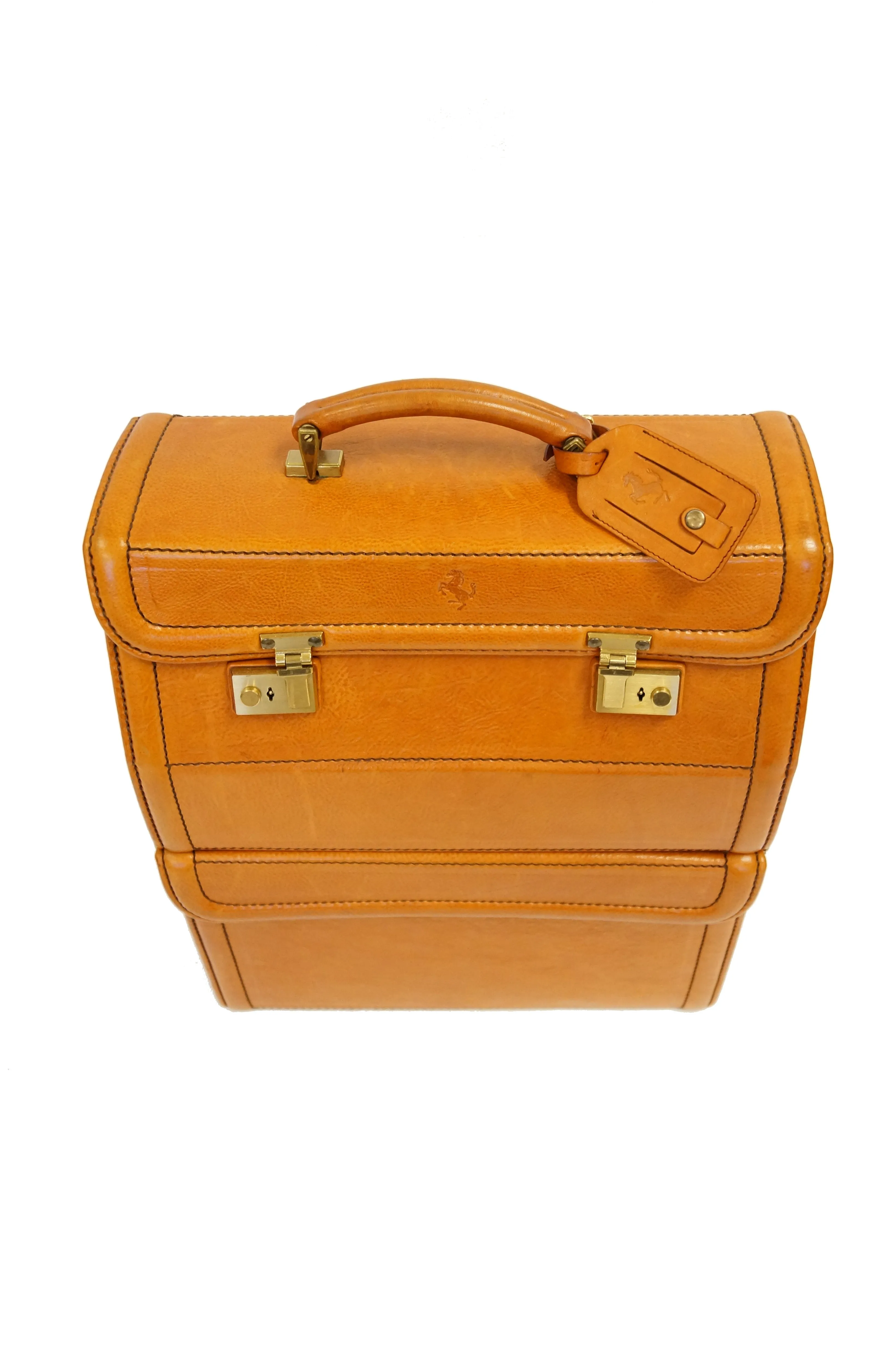 Rare 1990s Schedoni for Ferrari 348 355 Tan Italian Leather Console Luggage