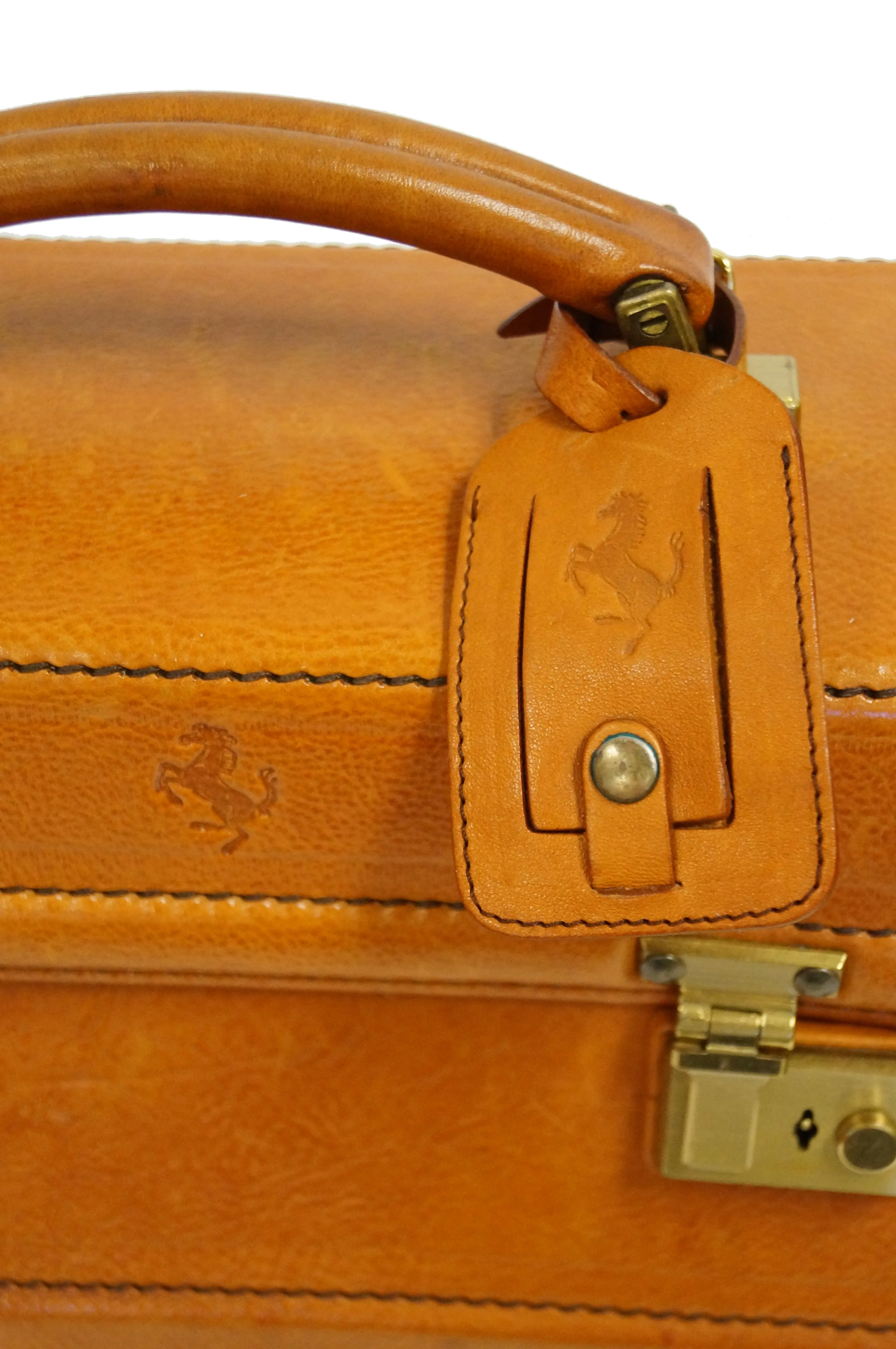 Rare 1990s Schedoni for Ferrari 348 355 Tan Italian Leather Console Luggage