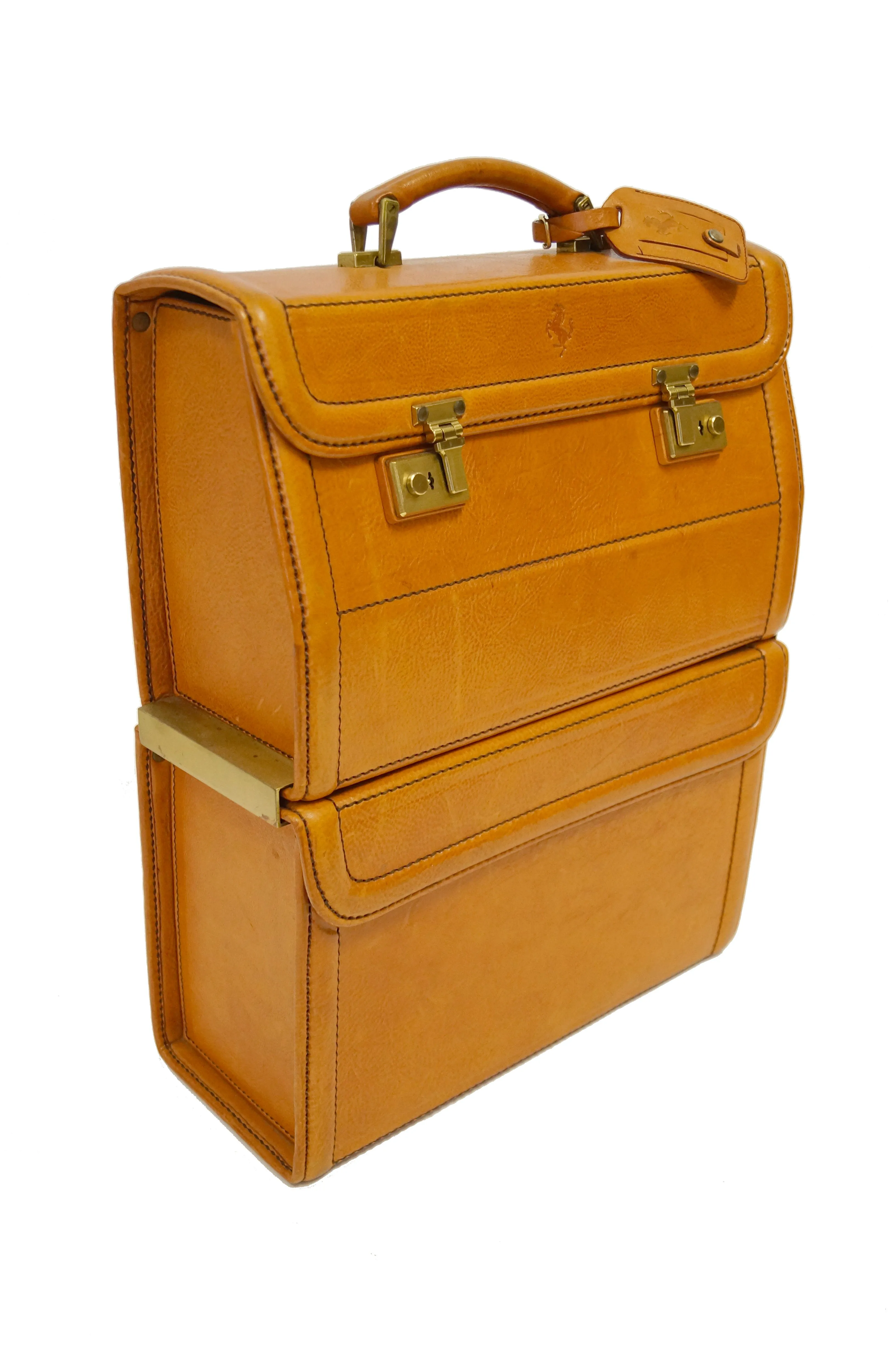 Rare 1990s Schedoni for Ferrari 348 355 Tan Italian Leather Console Luggage