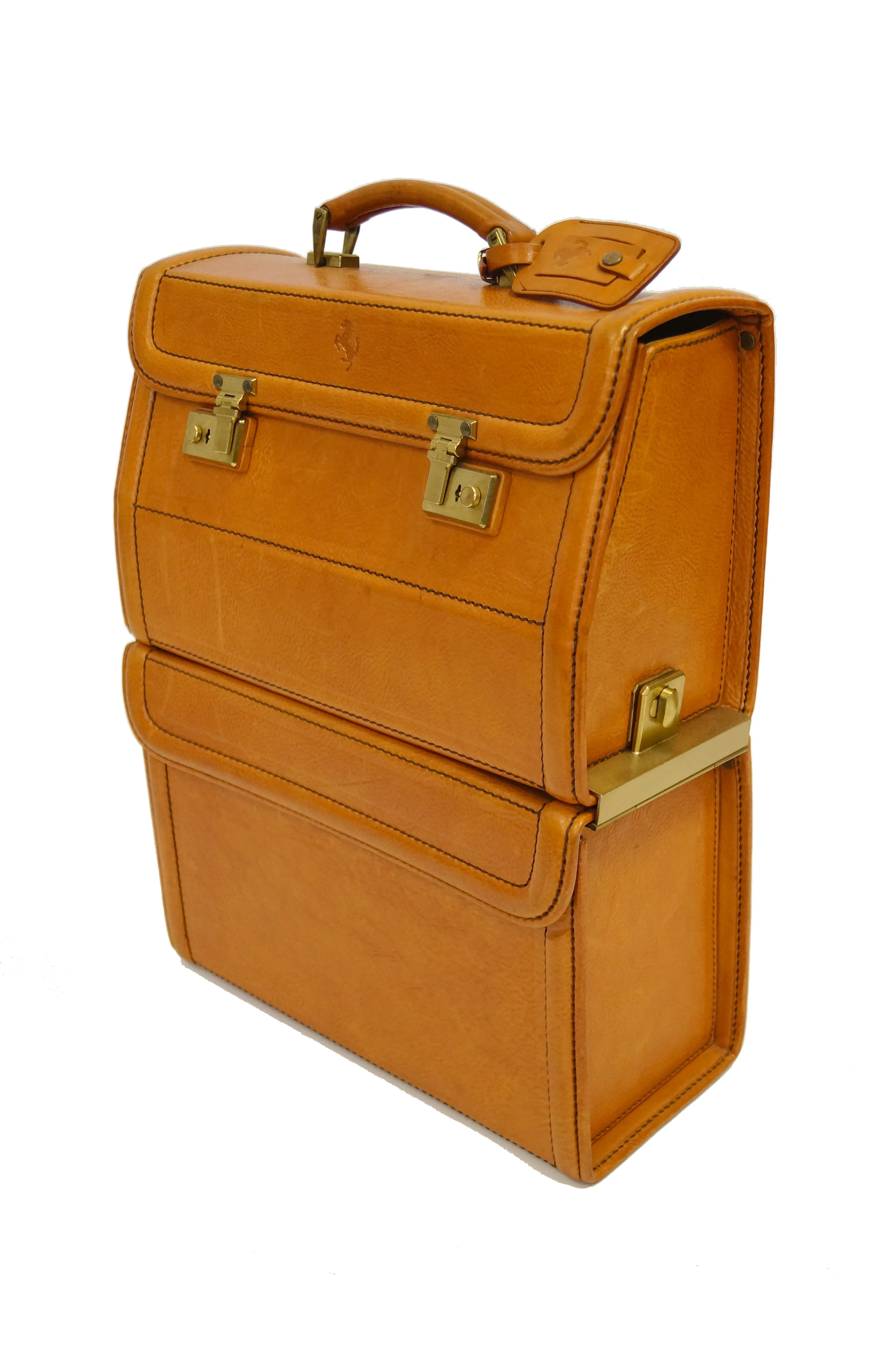 Rare 1990s Schedoni for Ferrari 348 355 Tan Italian Leather Console Luggage