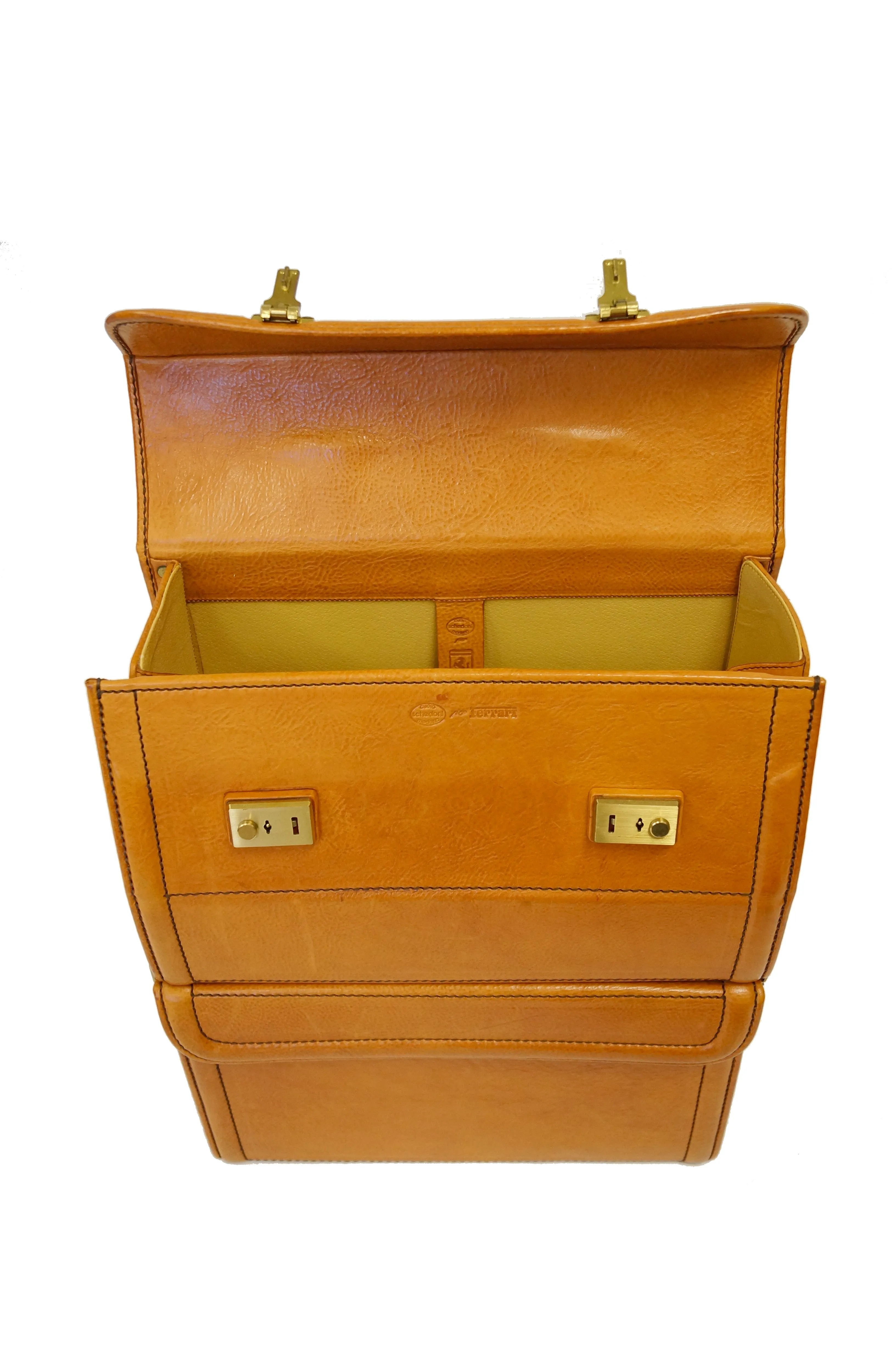 Rare 1990s Schedoni for Ferrari 348 355 Tan Italian Leather Console Luggage