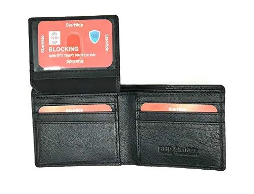 STARHIDE Mens RFID Blocking Genuine Soft Leather Flip Up ID Pocket Wallet 1165 Blue/Black