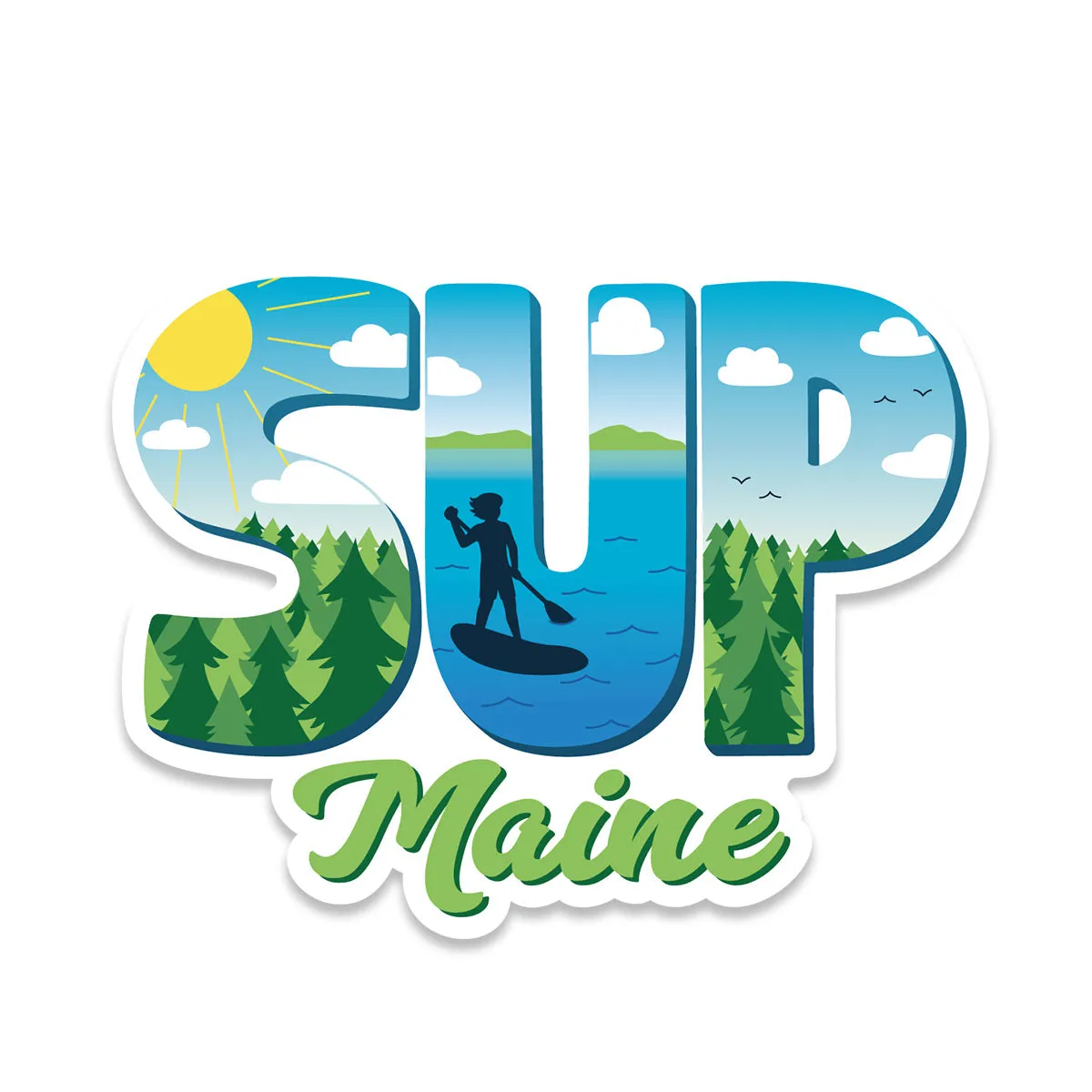 SUP Maine Die Cut Vinyl Sticker Stand Up Paddleboard Sticker