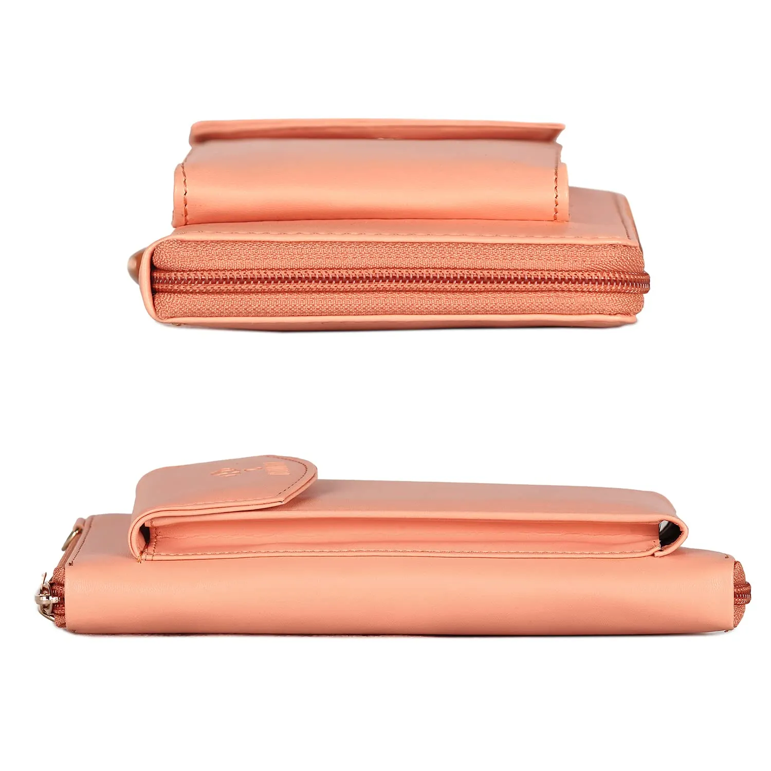 THE CLOWNFISH Siona Ladies Wallet Womens Sling Bag with Front Mobile Pocket (Peach)