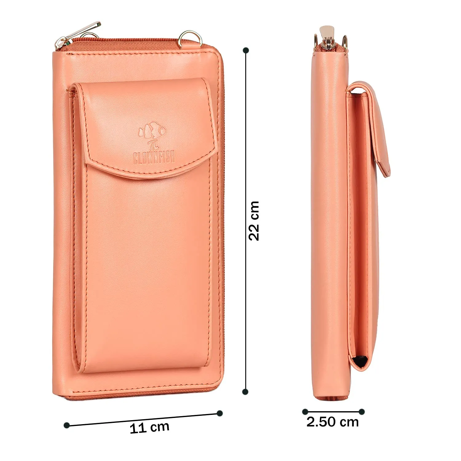 THE CLOWNFISH Siona Ladies Wallet Womens Sling Bag with Front Mobile Pocket (Peach)