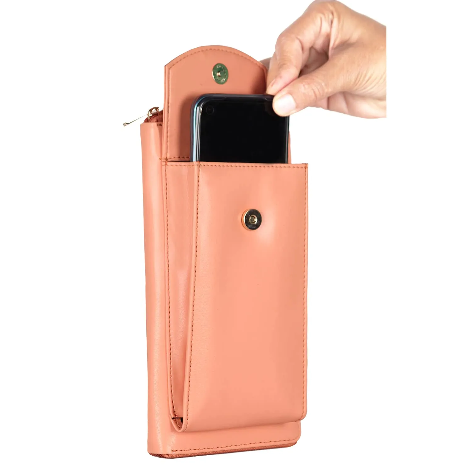 THE CLOWNFISH Siona Ladies Wallet Womens Sling Bag with Front Mobile Pocket (Peach)
