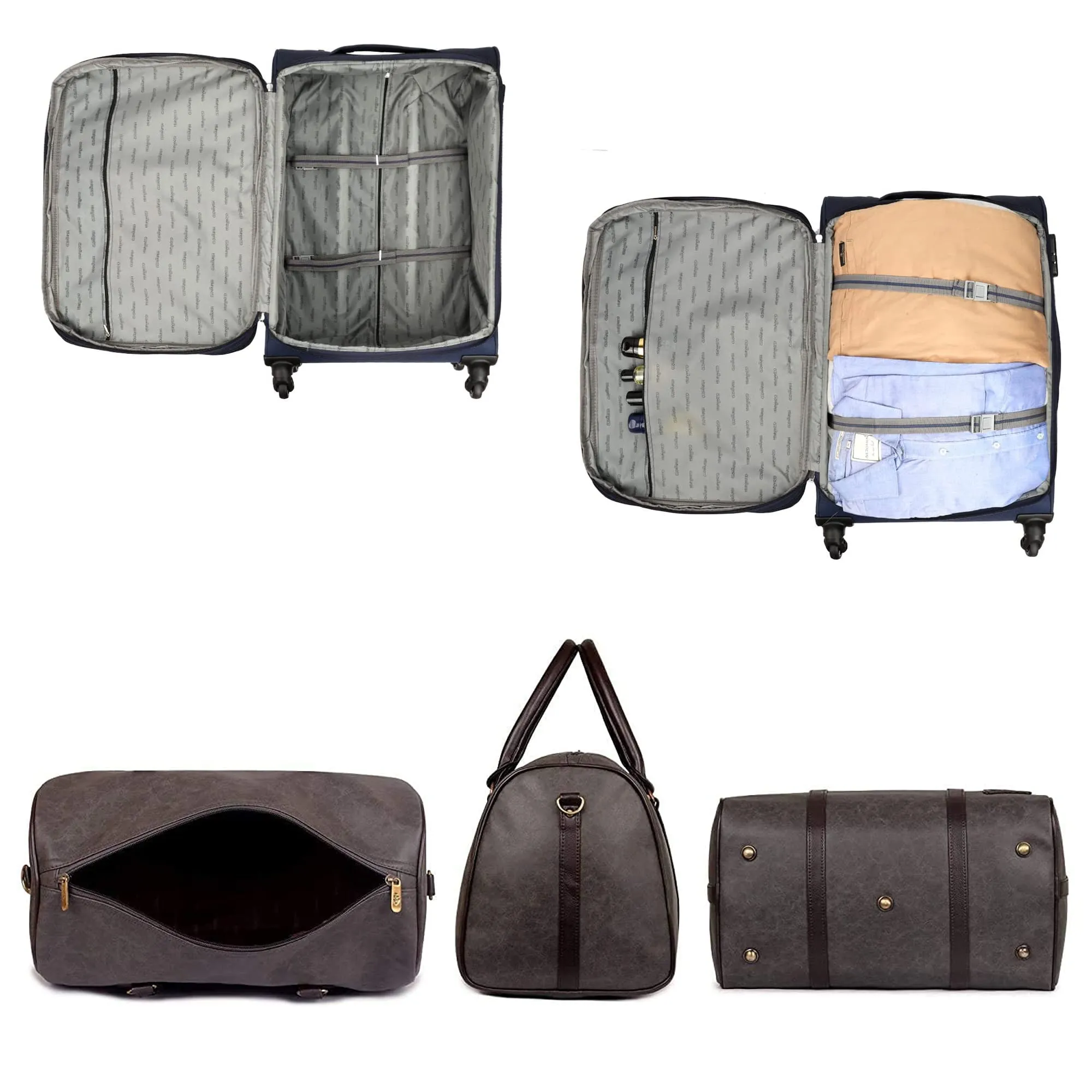 THE CLOWNFISH Sydney Luggage Polyester Soft Case Suitcase Four Wheel Trolley Bag & & Lincoln Duffle Bag -Navy Blue (Small size, 56 cm)