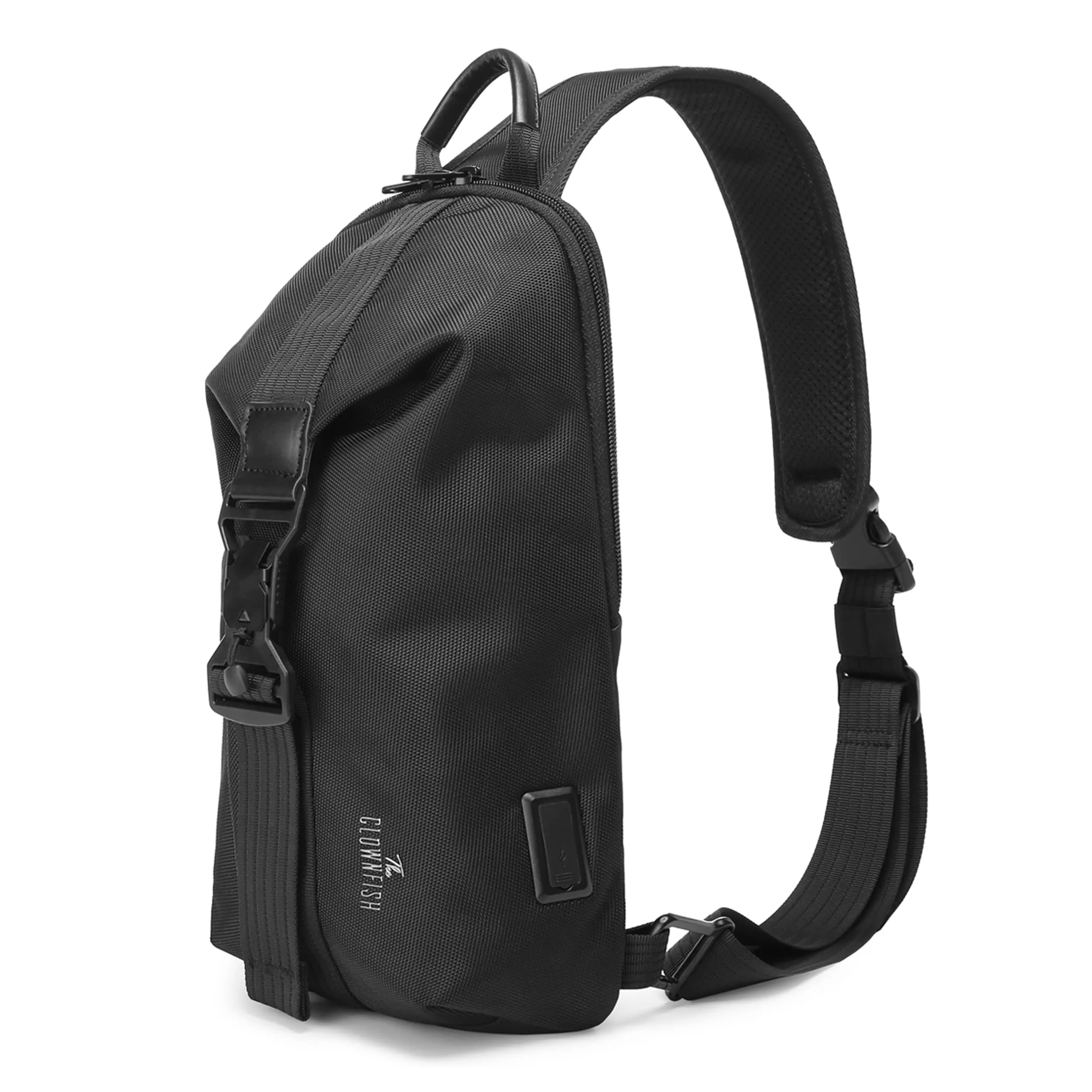 THE CLOWNFISH Unisex-Adult Anti Theft Water Resistant Utility Crossbody Sling Bag With Usb Charging (Black)