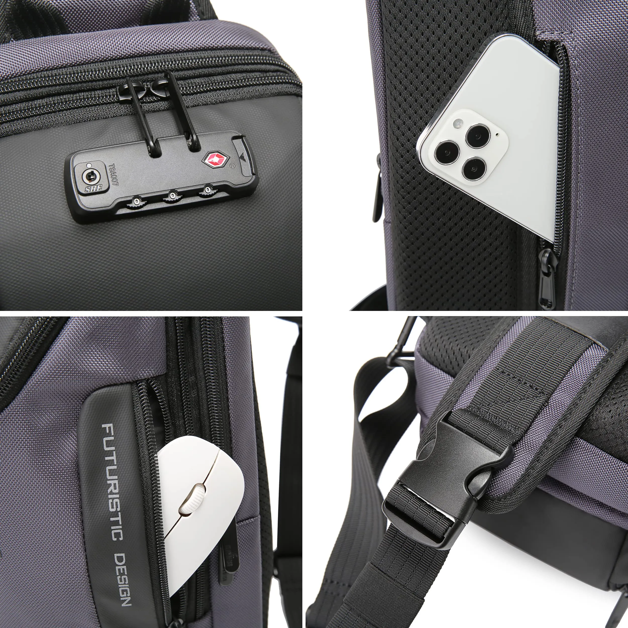 THE CLOWNFISH Unisex-Adult Waterproof Anti -Thief Password Zipper Lock Crossbody Bag With Usb Charging Chest Bag Shoulder Bag Sling Bag, Grey
