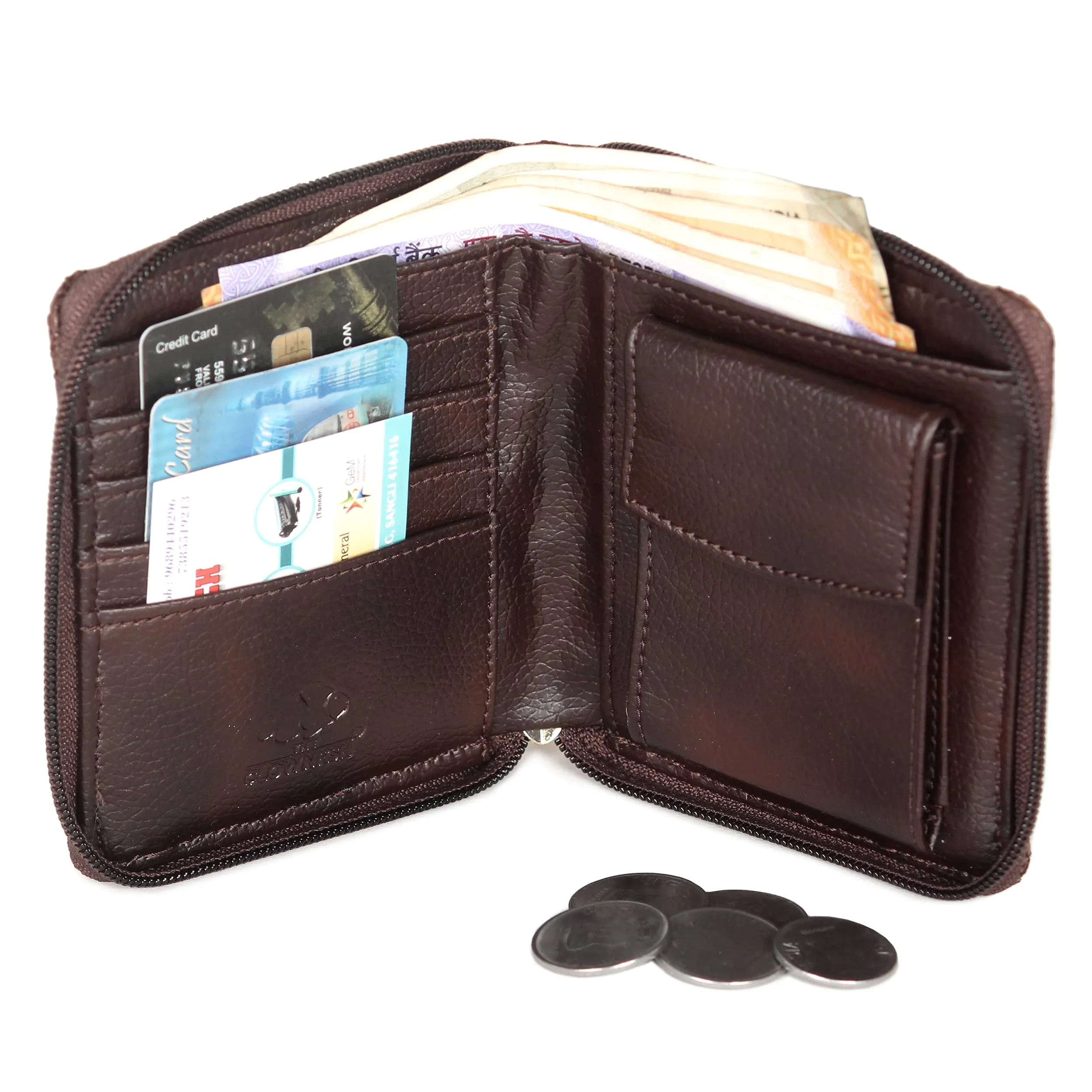 THE CLOWNFISH Zia Genuine Leather Bi-Fold Zip Around Wallet for Women with Multiple Card Slots & Coin Pocket (Light Peach)