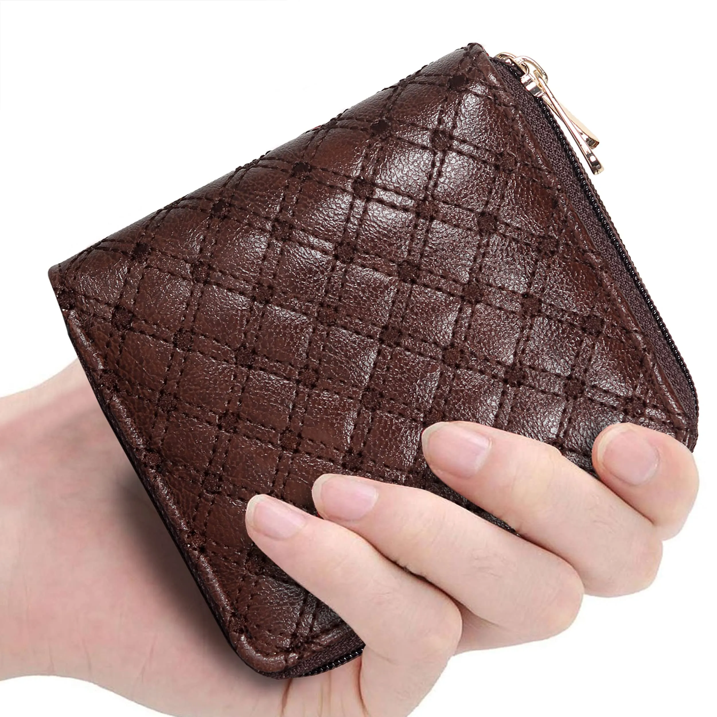THE CLOWNFISH Zia Genuine Leather Bi-Fold Zip Around Wallet for Women with Multiple Card Slots & Coin Pocket (Light Peach)